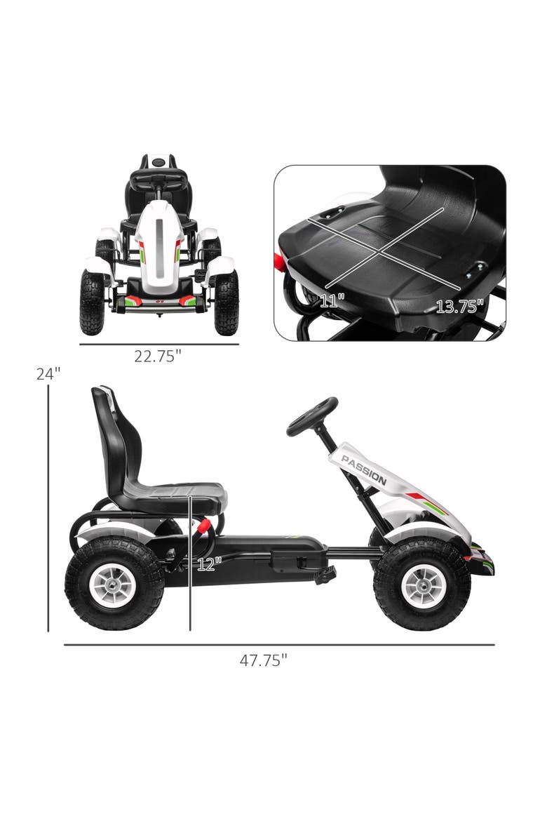 Kids Pedal Go Kart with Adjustable Seat, Handbrake, Non-Slip Rubber Wheels, Alternate, color, White