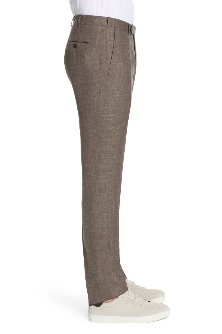 Ermenegildo Zegna Trofeo Flat Front Solid Wool Blend Dress Pants, Alternate, color, TAN