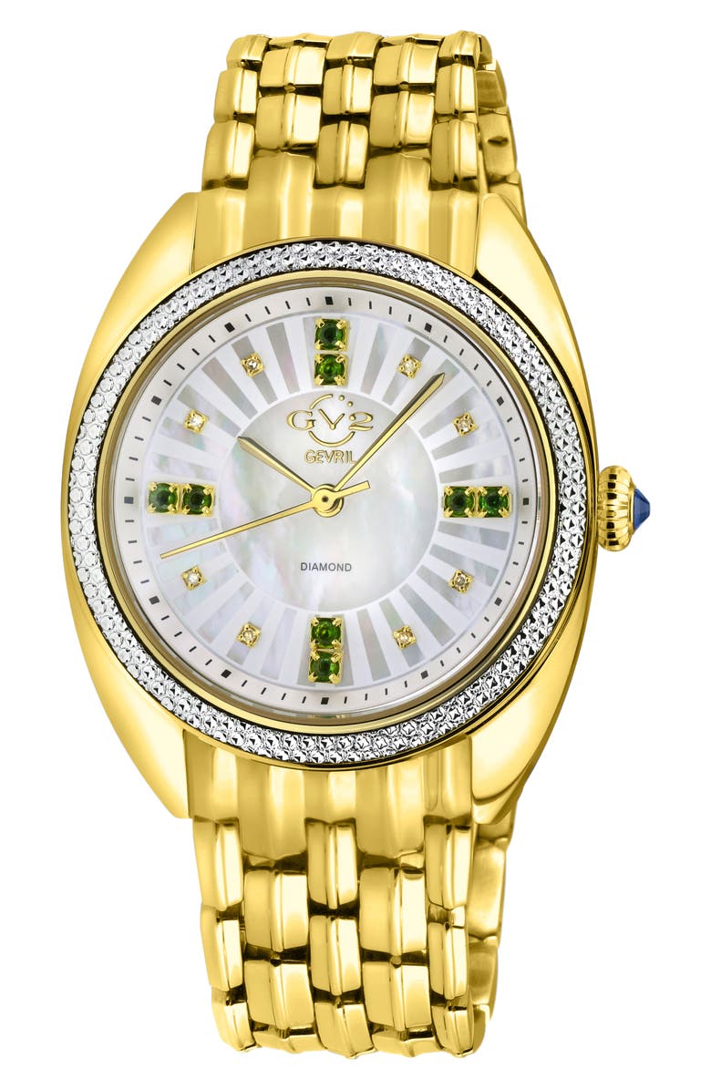 GV2 Palermo Diamond & Gemstone Swiss Quartz Bracelet Watch, 35mm, Main, color, Gold