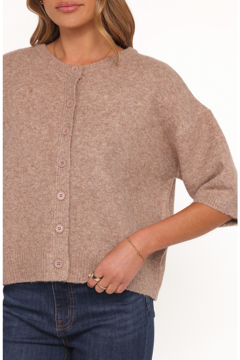 Lilith Elbow Sleeve Cardigan, Alternate, color, MOCHA