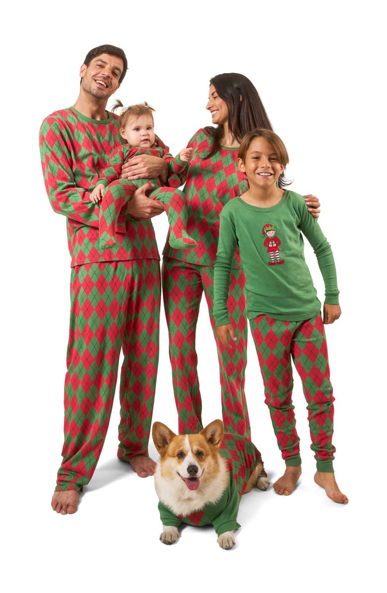 Leveret Two-Piece Cotton Matching Family Holiday Pajamas, Argyles & Holiday Prints, Alternate, color, Argyle Red & Green