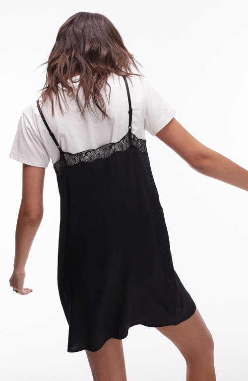 Topshop Lace Trim Satin Mini Slipdress In Black