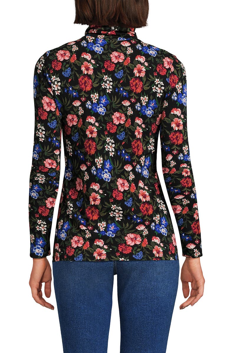 Lands' End Lightweight Jersey Long Sleeve Turtleneck, Alternate, color, Black Multi Floral