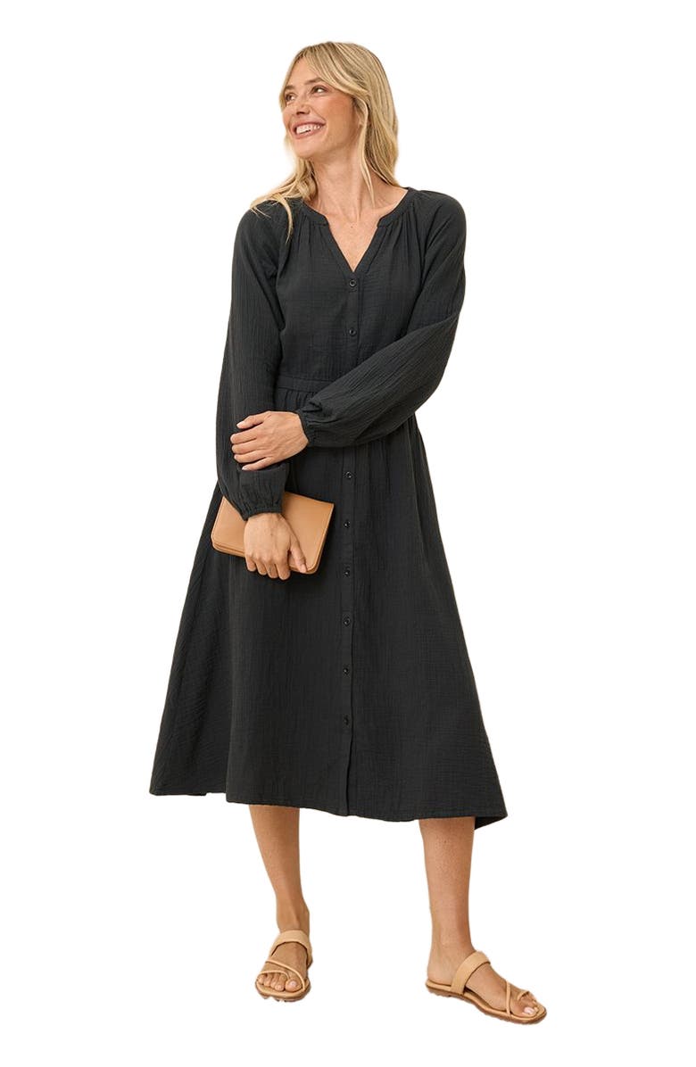Pact Organic Cotton Coastal Double Gauze Poet Sleeve Dress, Main, color, 