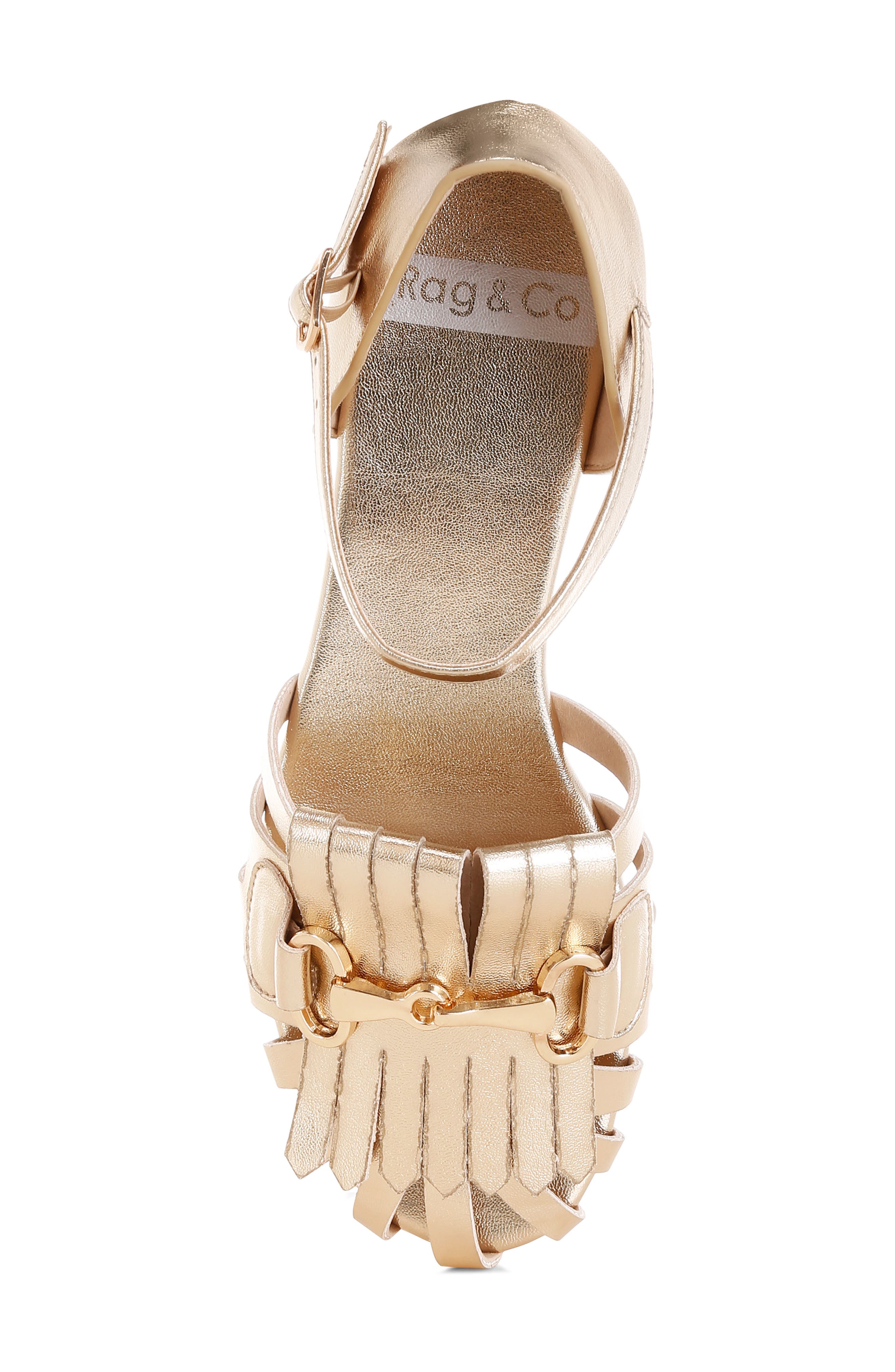 Noori Faux Leather Kiltie Sandal, Alternate, color, GOLD