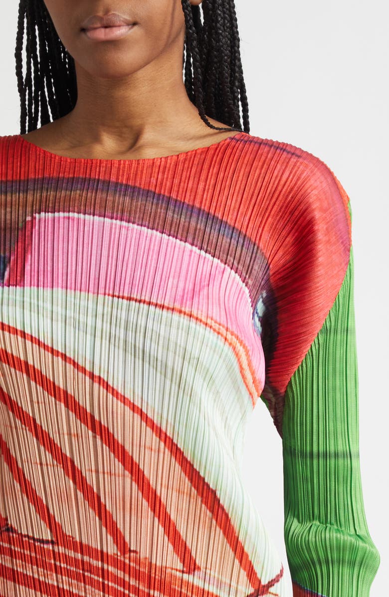Pleats Please Issey Miyake City Collage Pleated Top, Alternate, color, Red X Green