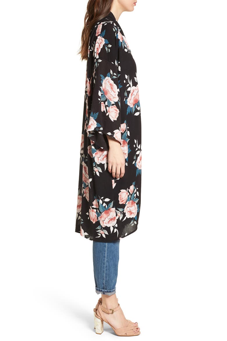 Rose Print Kimono, Alternate, color, BLACK