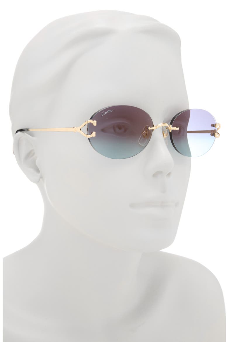 55mm Gradient Rimless Oval Sunglasses, Alternate, color, GOLD / VIOLET LENS