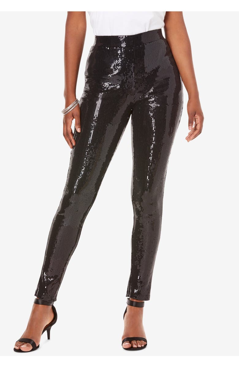 Roaman's Sequin Legging, Alternate, color, Black