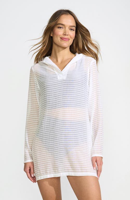 Shop Lands' End Cotton Jersey Long Sleeve Hooded Swim Cover-up Dress In White/white