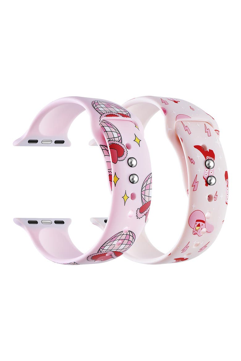Set of 2 Printed Silicone Apple Watch® Watchbands, Alternate, color, PINK
