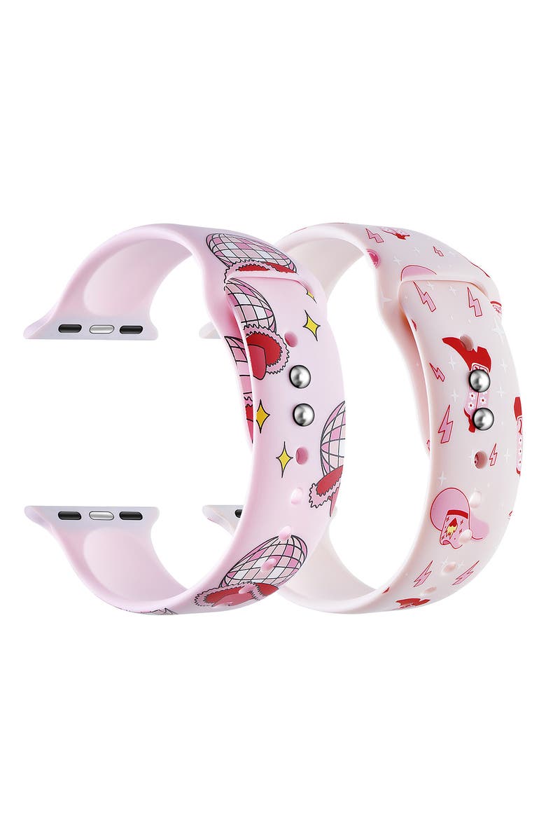 Posh Tech Set of 2 Printed Silicone Watchbands, Alternate, color, Pink