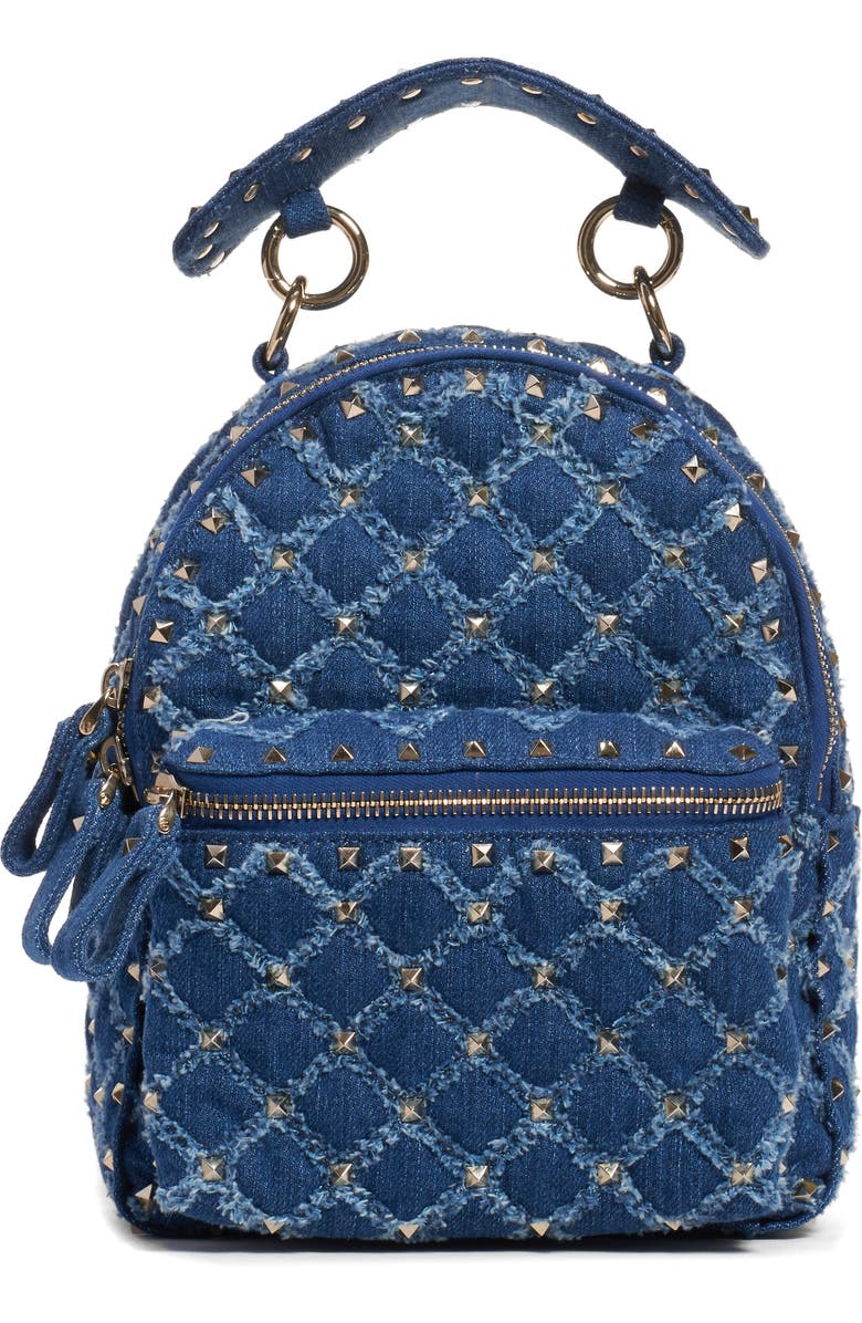 Valentino Garavani Mini Rockstud Spike Denim Backpack, Main, color,