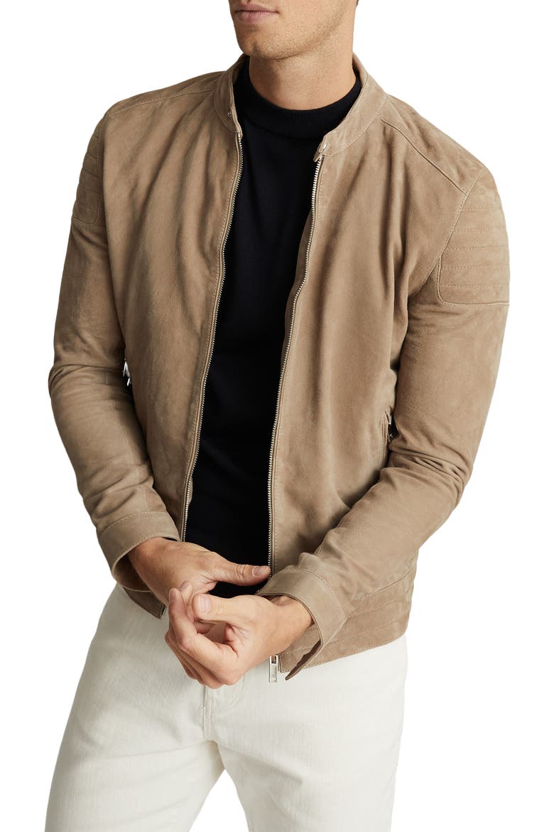 Brooks Slim Fit Leather Jacket, Main, color, STONE