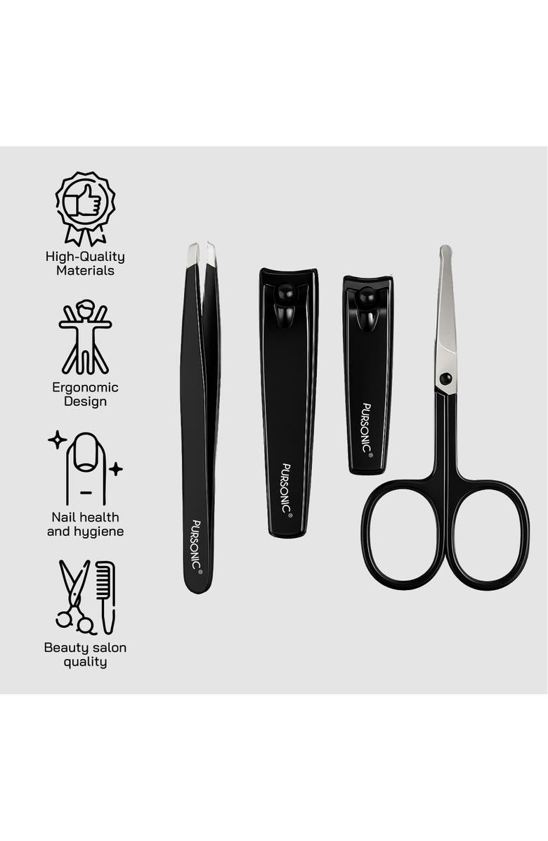 PURSONIC The Ultimate Professional Nail Care Duo 4-Piece Precision Trimming Set and Professional Manicure & Pedicure Kit, Alternate, color, Black