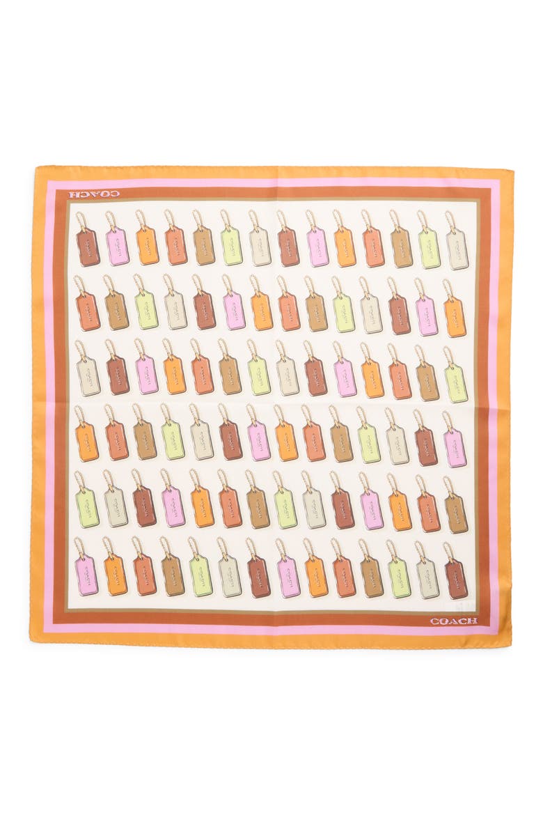 Hangtag Print Silk Square Scarf, Alternate, color, HONEY BROWN/ MULTI