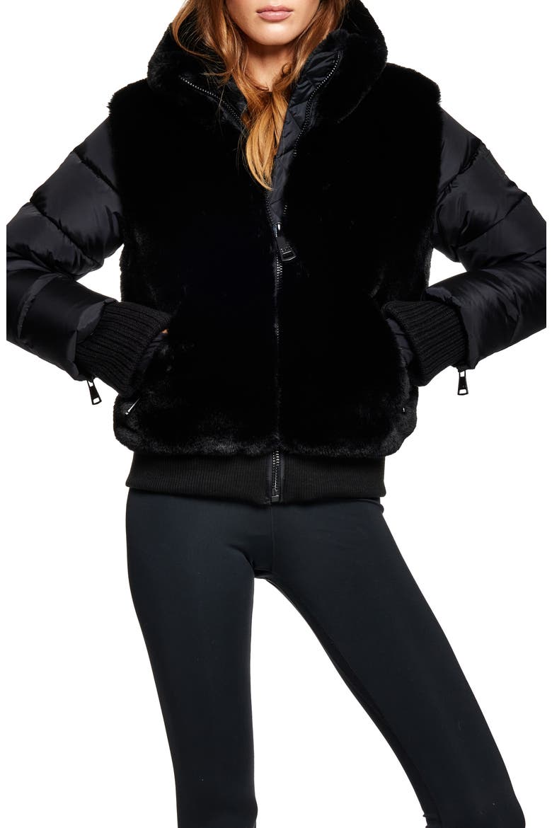 Carlie Faux Fur Quilted Down Puffer Jacket, Alternate, color, BLACK/ BLACK