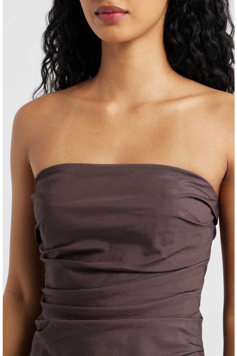 Strapless Ruched Poplin Midi Dress, Alternate, color, CHOCOLATE PLUM