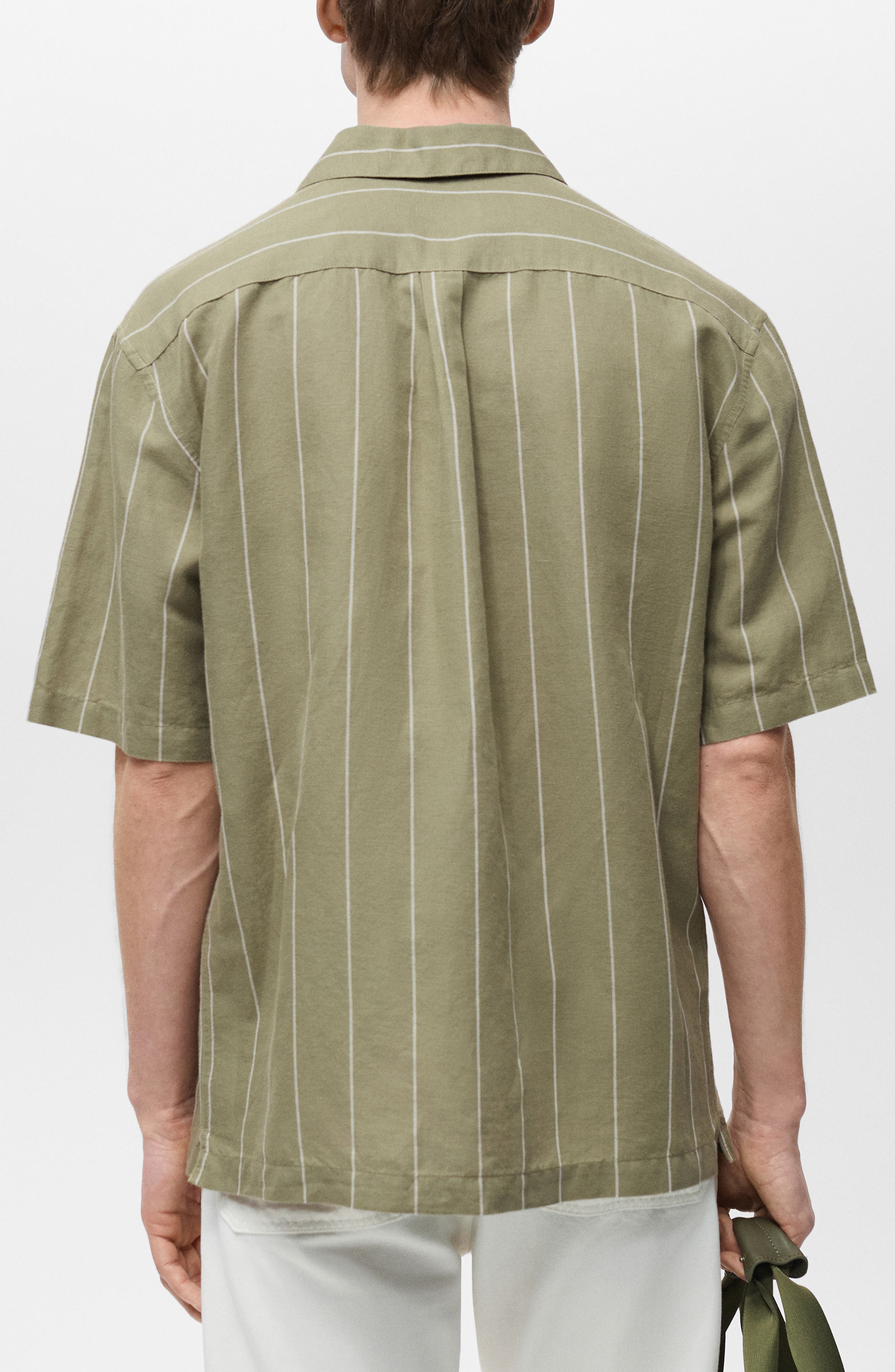 Pinstripe Linen & Cotton Bowling Camp Shirt - image 2