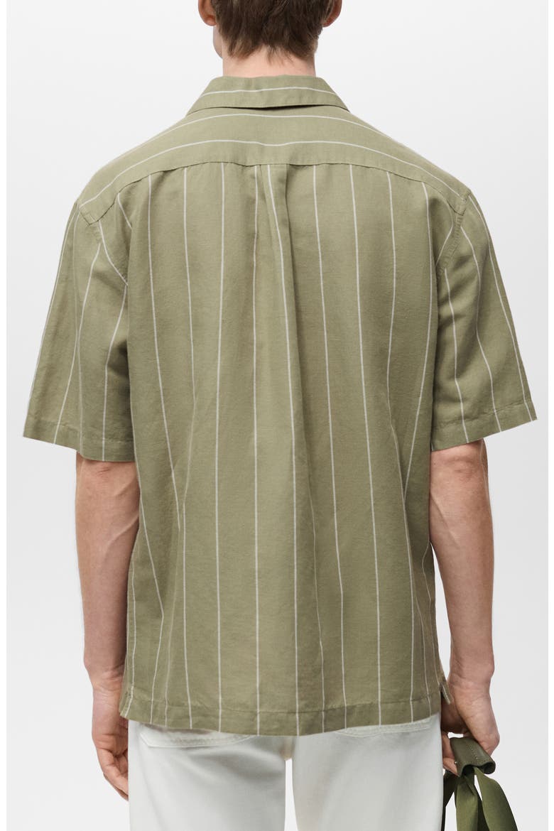 Pinstripe Linen & Cotton Bowling Camp Shirt, Alternate, color, GREEN