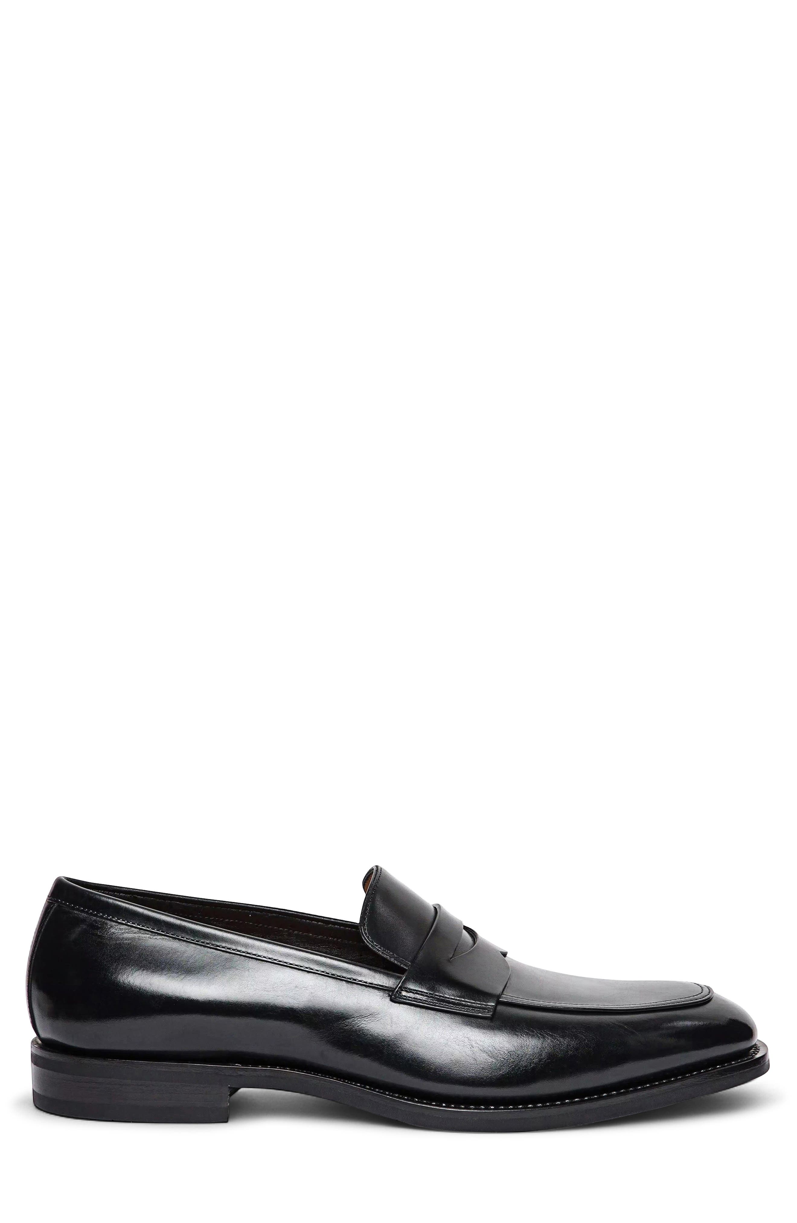 Santoni Gregor Patent Leather Penny Loafer, Alternate, color, Black