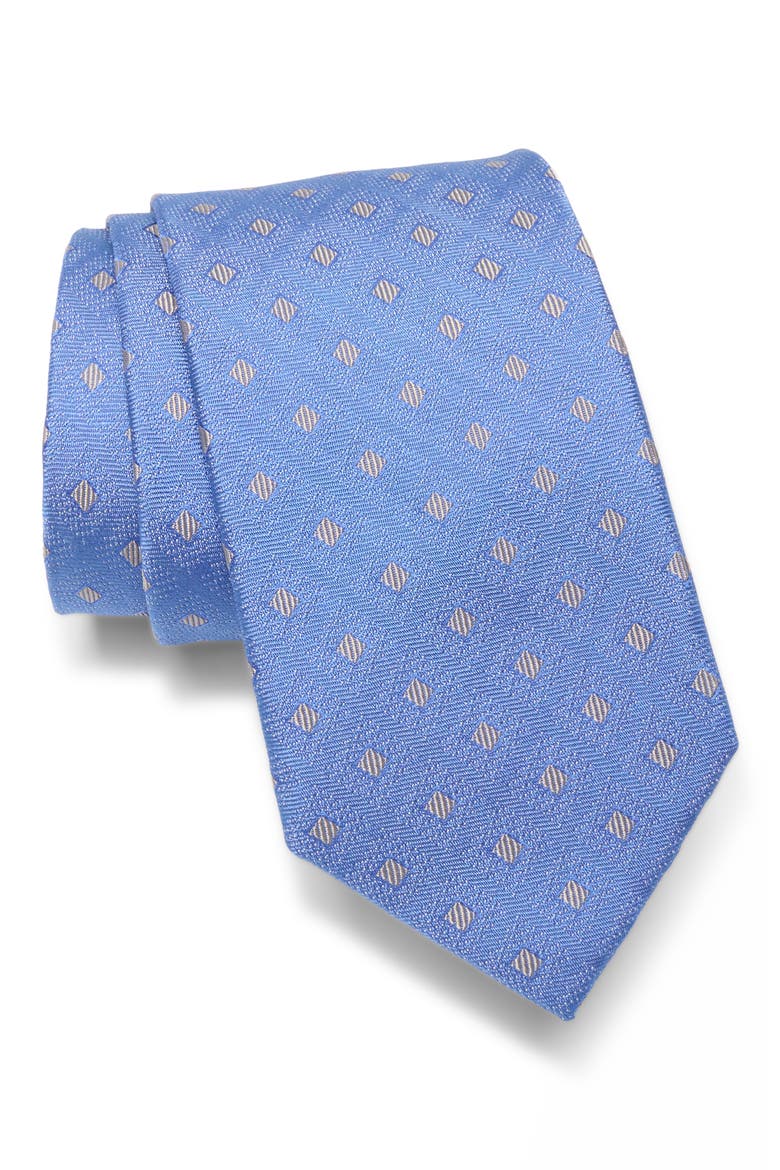Calabra Neat Geometric Jacquard Silk Tie, Main, color, INDIGO