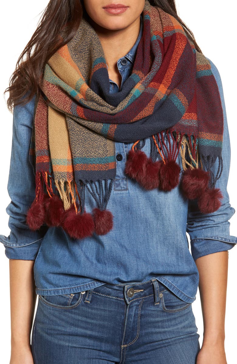 Shiraleah Katarina Scarf with Genuine Rabbit Fur Trim, Main, color, 