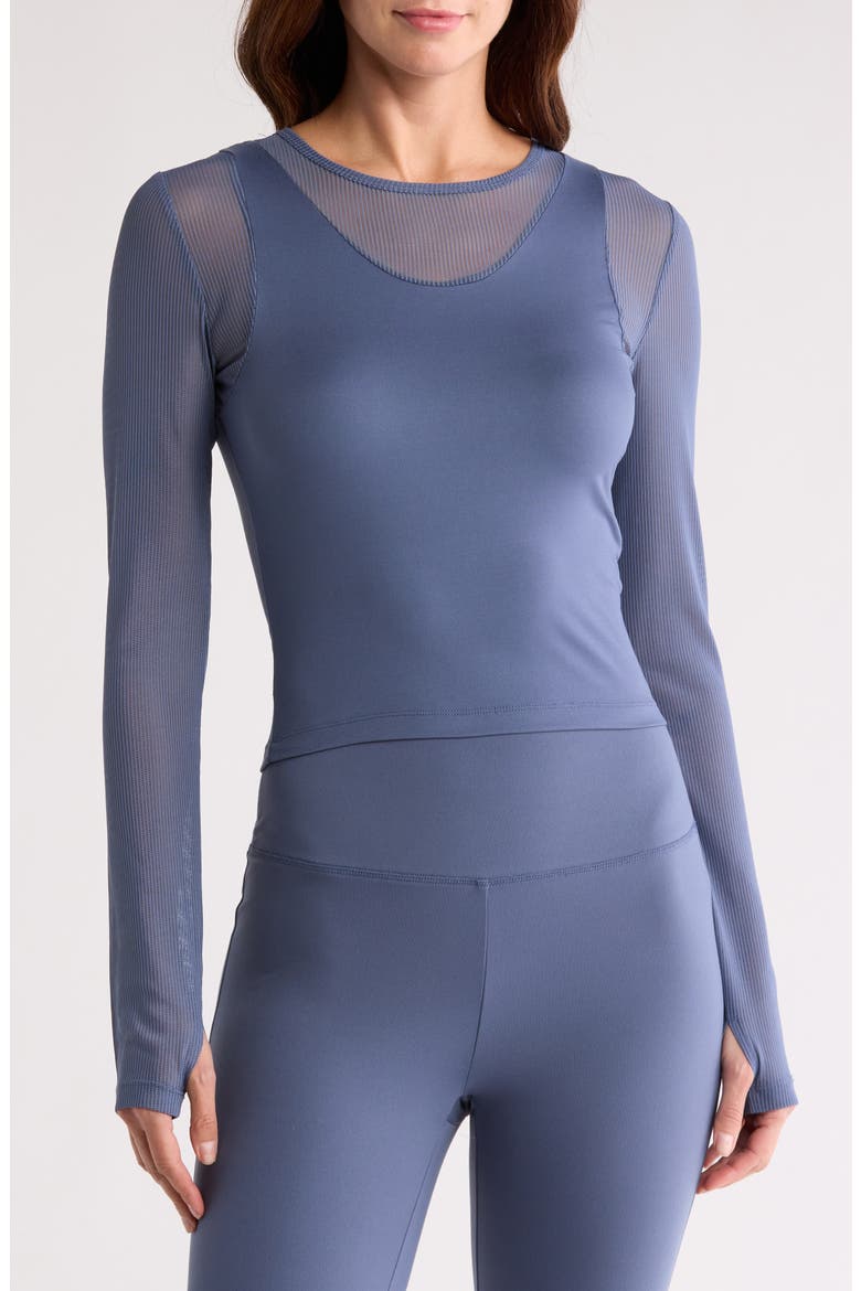 Mesh Long Sleeve Top, Main, color, BLUESTONE