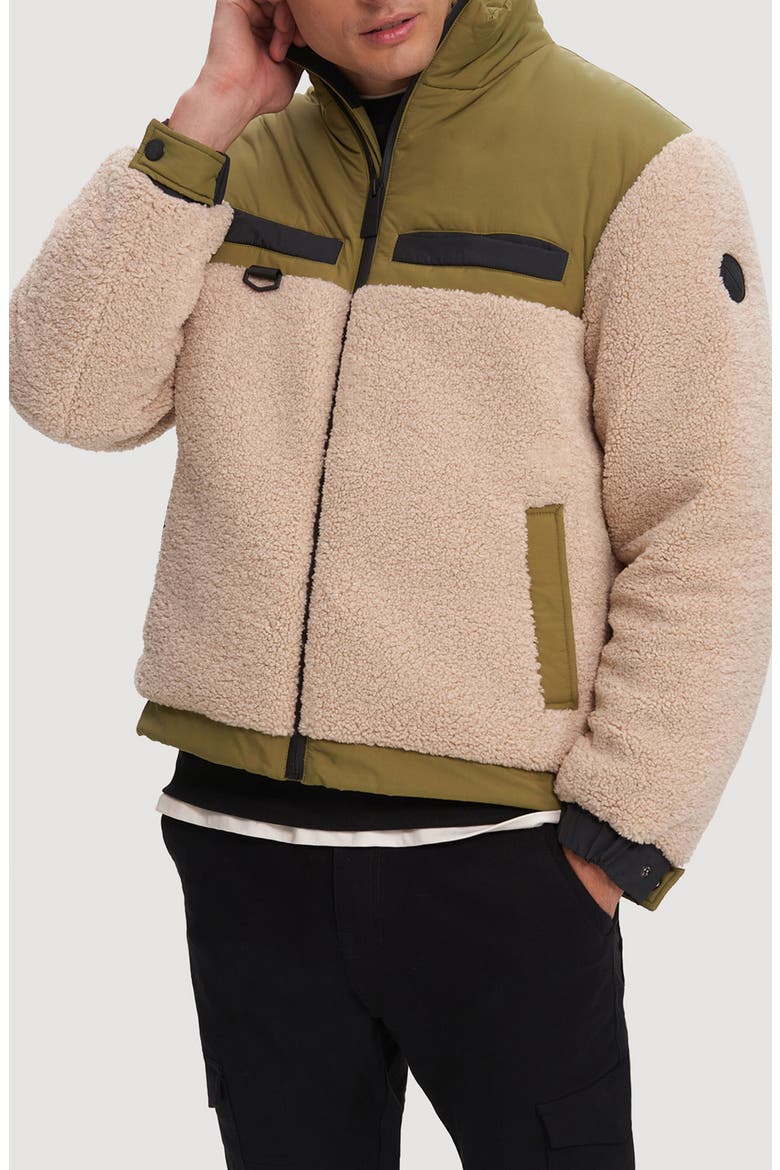 Lukaz Faux Shearling Trim Puffer Jacket, Main, color, OAT/ MOSS