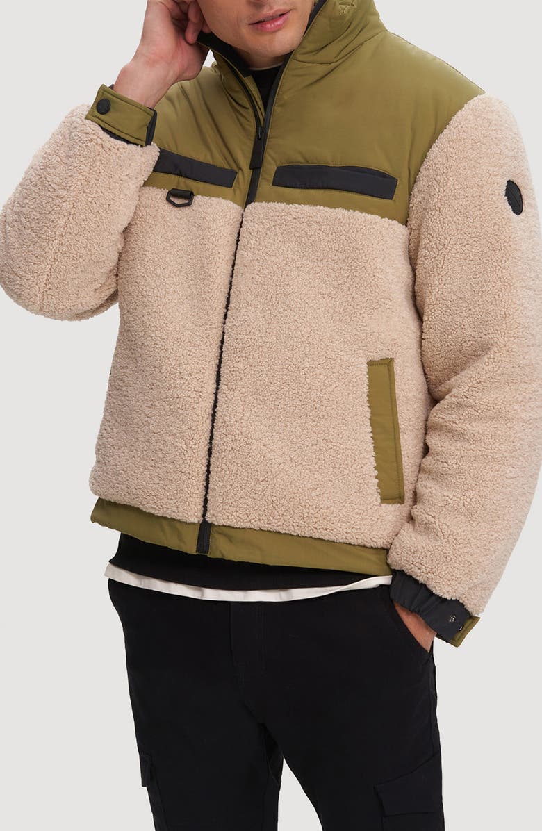 Noize Lukaz Faux Shearling Trim Puffer Jacket, Main, color, Oat/ Moss
