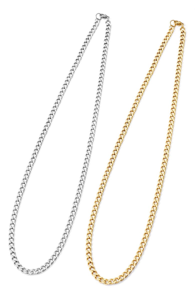 Adornia Men's Set of 2 Water Resistant Curb Chain Necklaces, Alternate, color, Gold/Silver