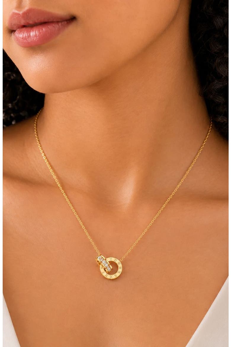 Roman Numeral Cubic Zirconia Pendant Necklace, Alternate, color, GOLD