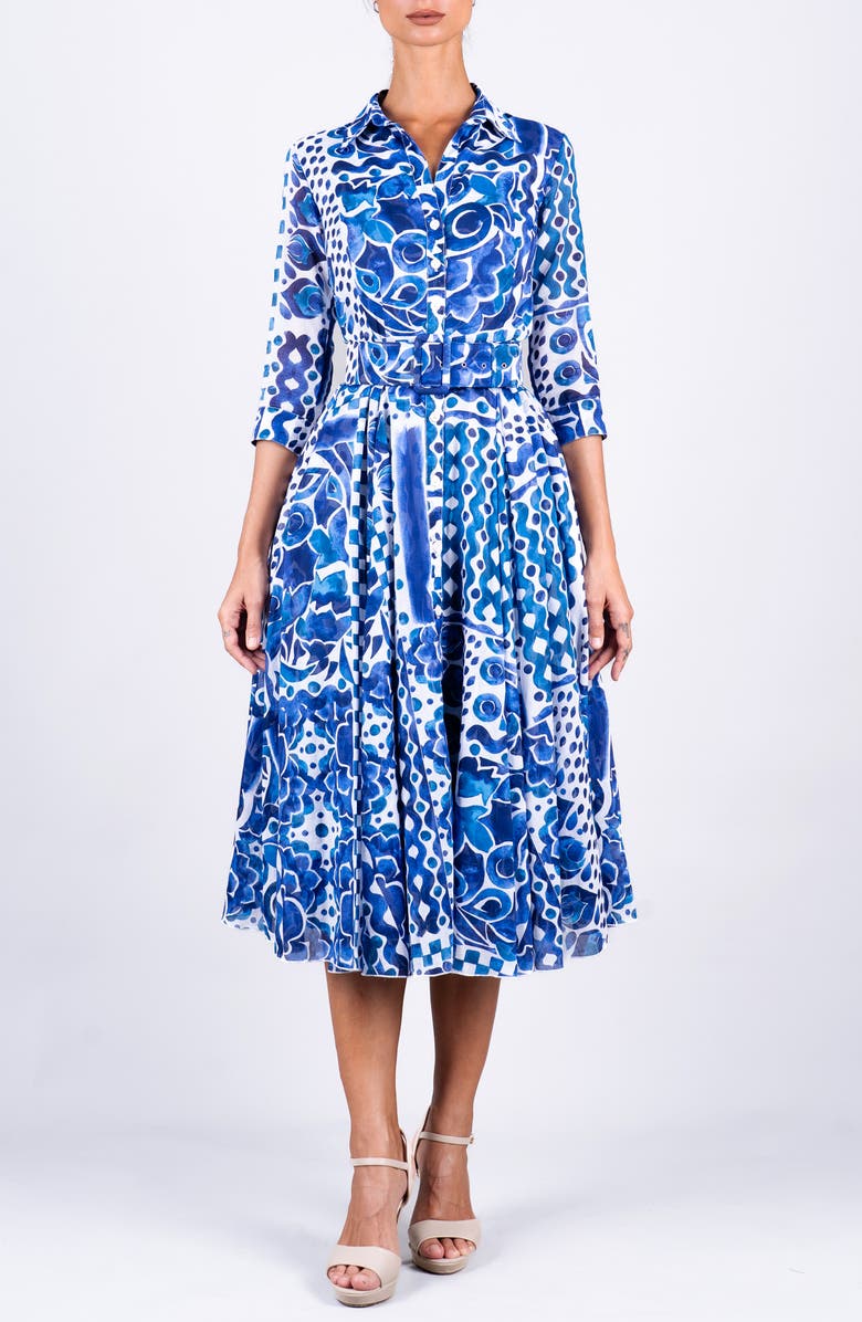 SAMANTHA SUNG A-Line Midi Aster Shirtdress, Main, color, White Blue
