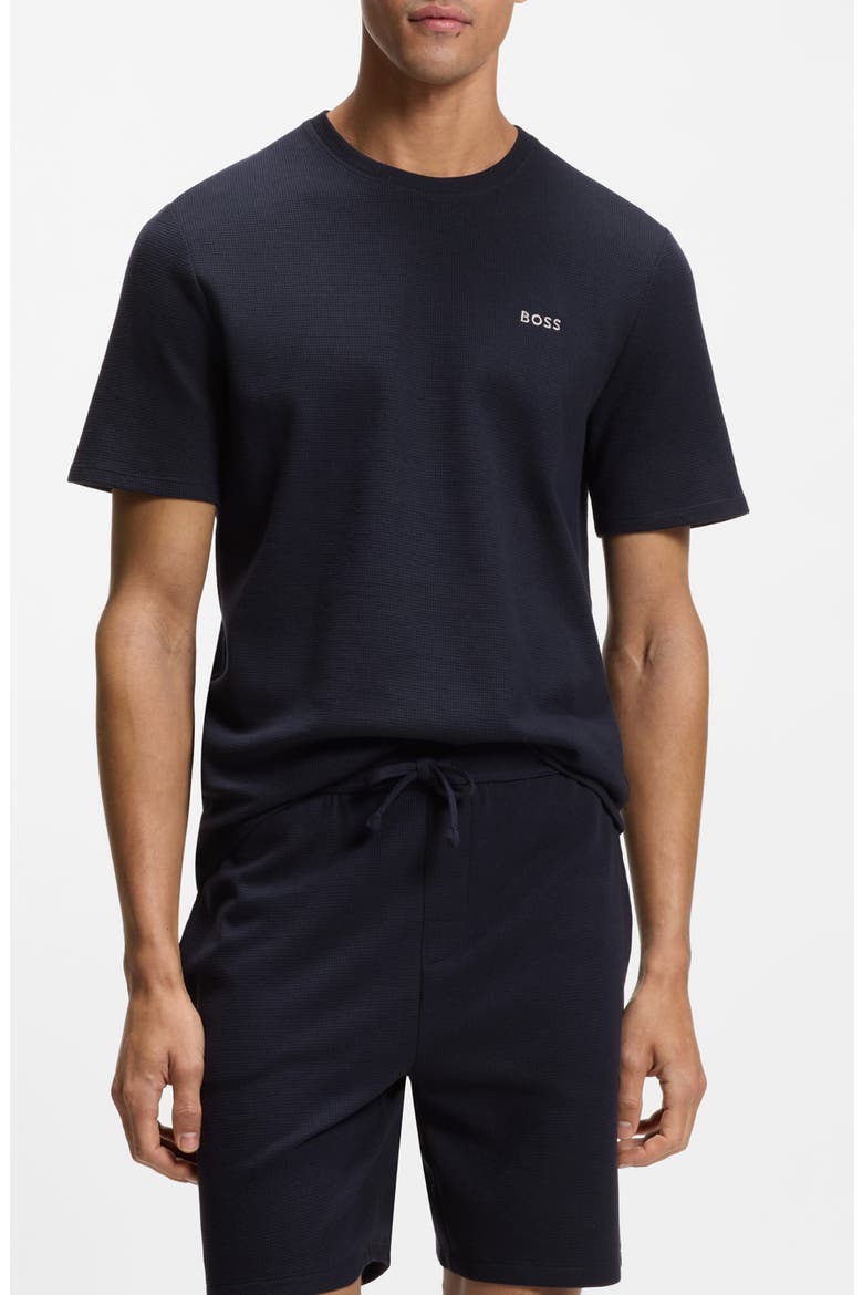 Waffle Crewneck Pajama T-Shirt, Main, color, DARK BLUE