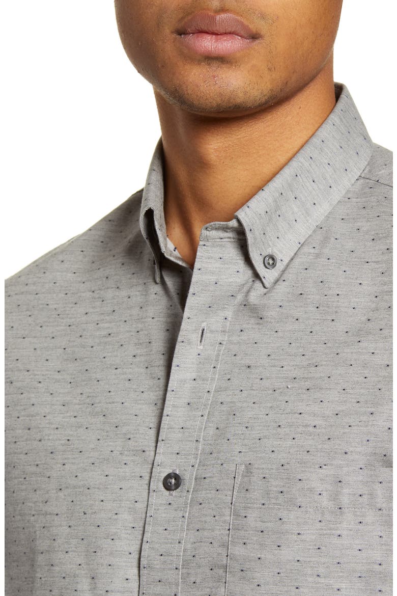 Trim Fit Button-Down Shirt, Alternate, color, GREY HEATHER NAVY DOBBY