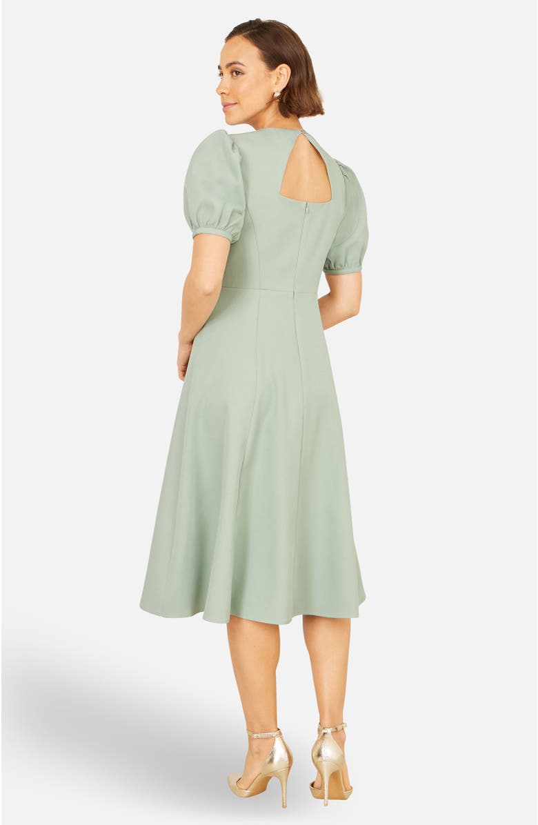 Yumi Buckle Detail Short Sleeve Skater Dress, Alternate, color, Mint Green