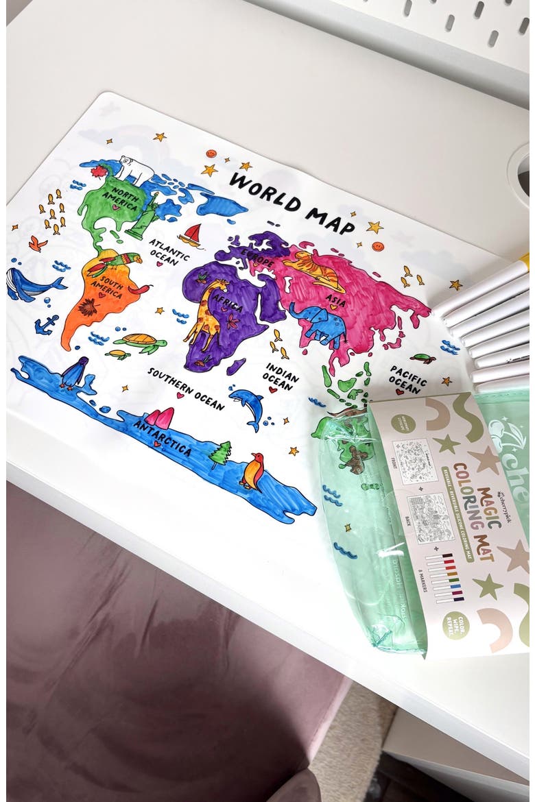 Magic Coloring Mat Silicone Washable and Reversible Coloring Placemat and Markers Set, Alternate, color, Map / City