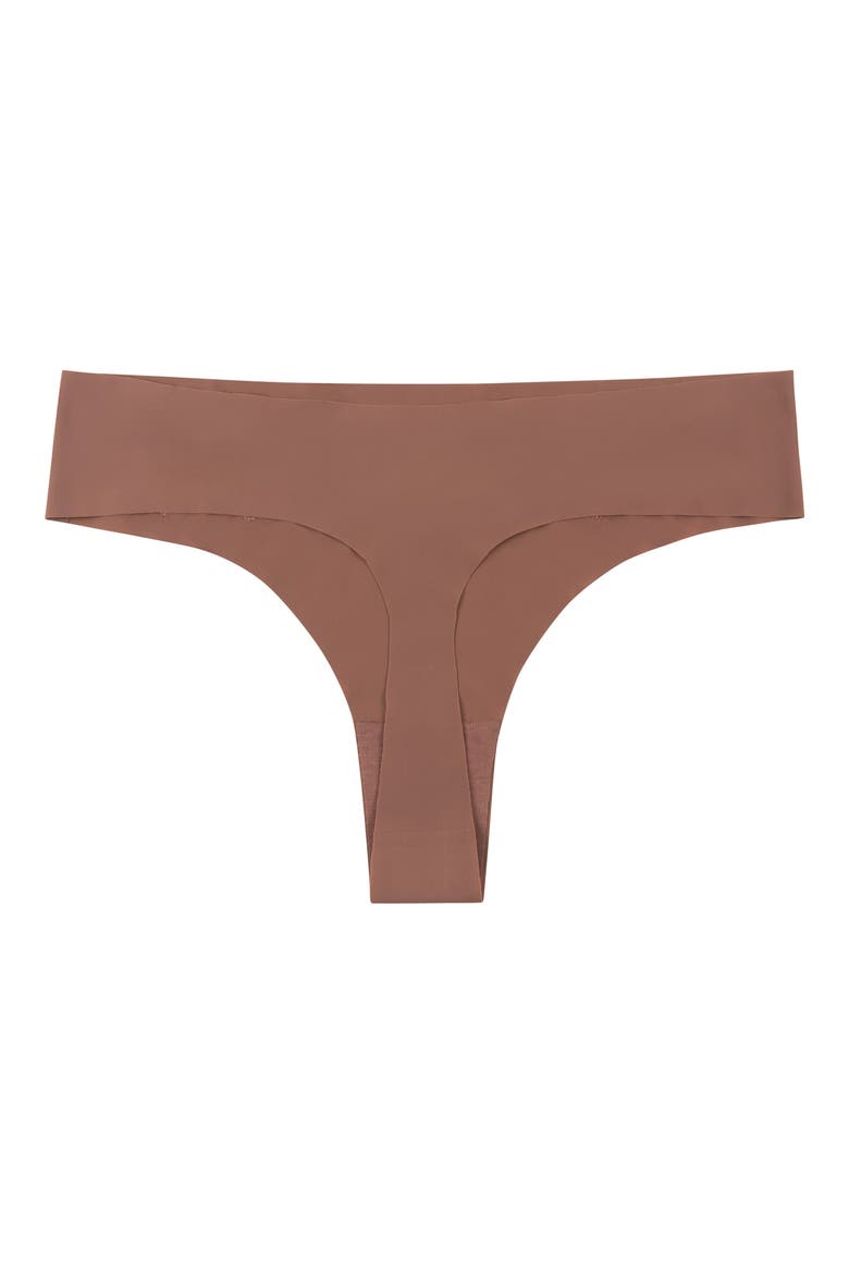 Soft Seamless Thong with Lace, Alternate, color, TOFFEE