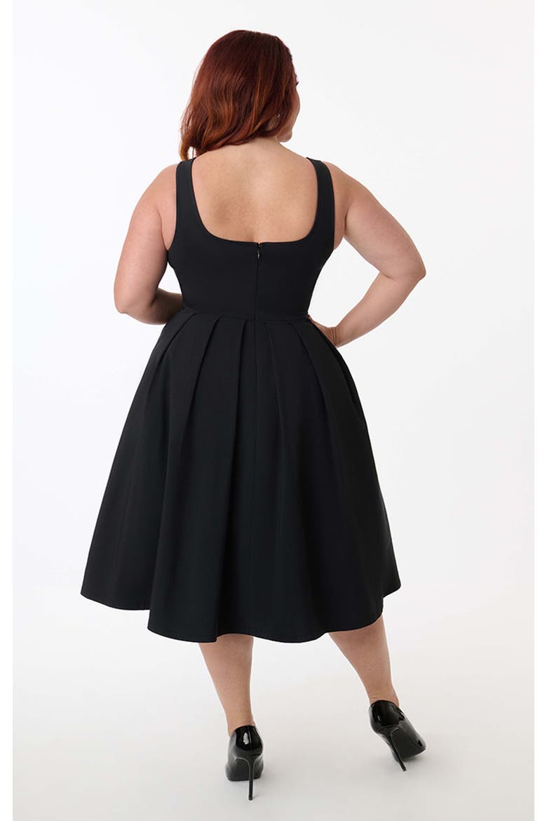 Plus Size Square Neck Pleated Swing Dress, Alternate, color, Black