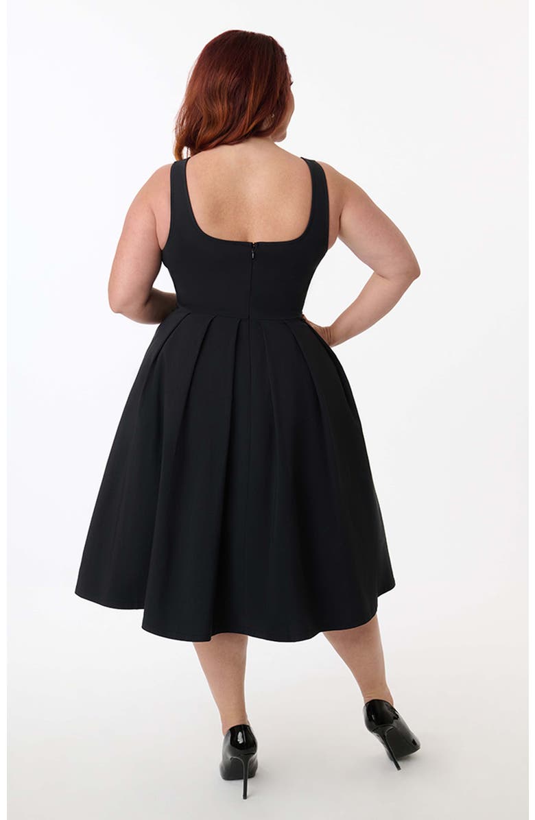 Unique Vintage Plus Size Square Neck Pleated Swing Dress, Alternate, color, Black