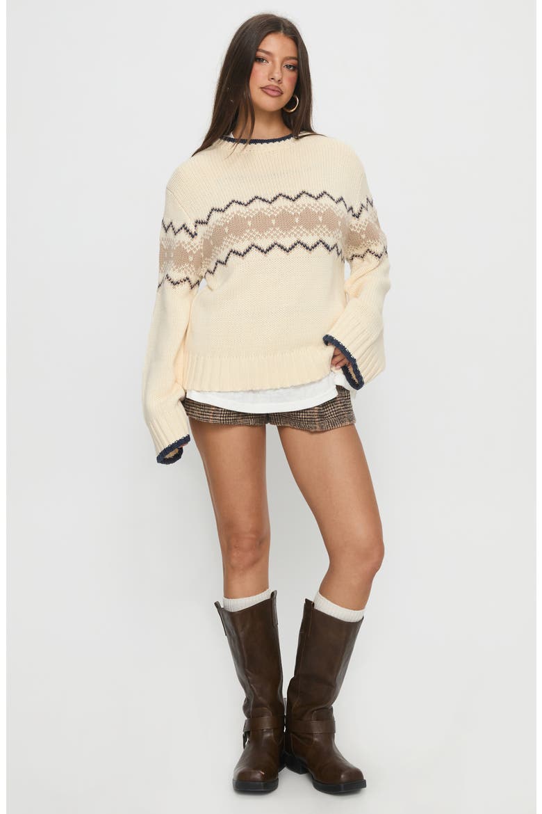 Madalynn Oversize Cotton Blend Jacquard Sweater, Alternate, color, BEIGE