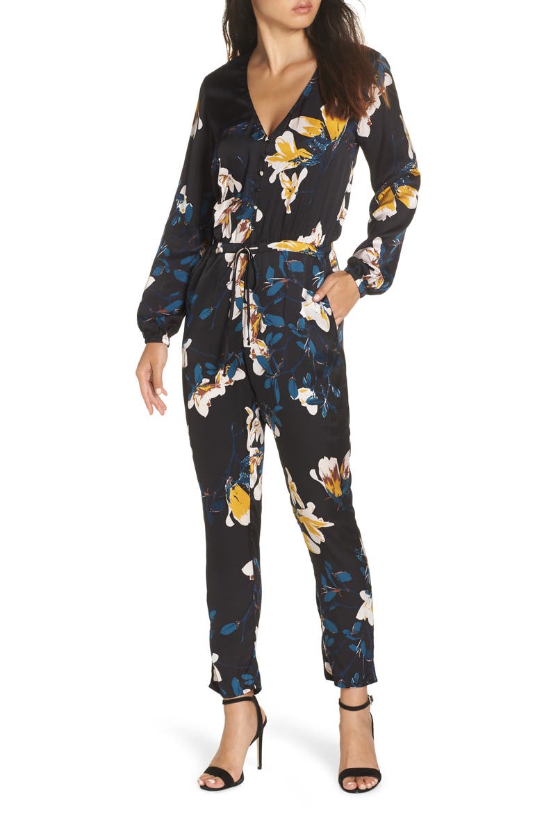 Josie Floral Satin Jumpsuit, Main, color, MEDITERRANEAN FLORAL