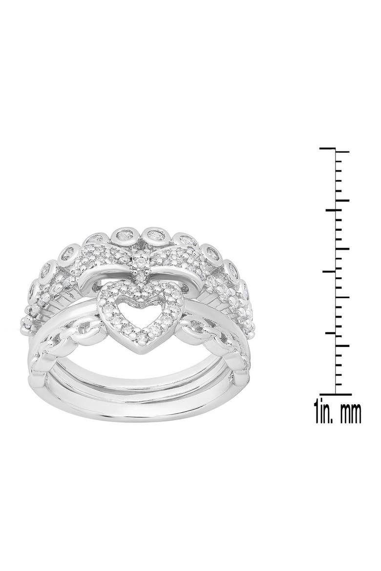 Heart Simulated Diamond Pavé Stacked Ring, Alternate, color, SILVER