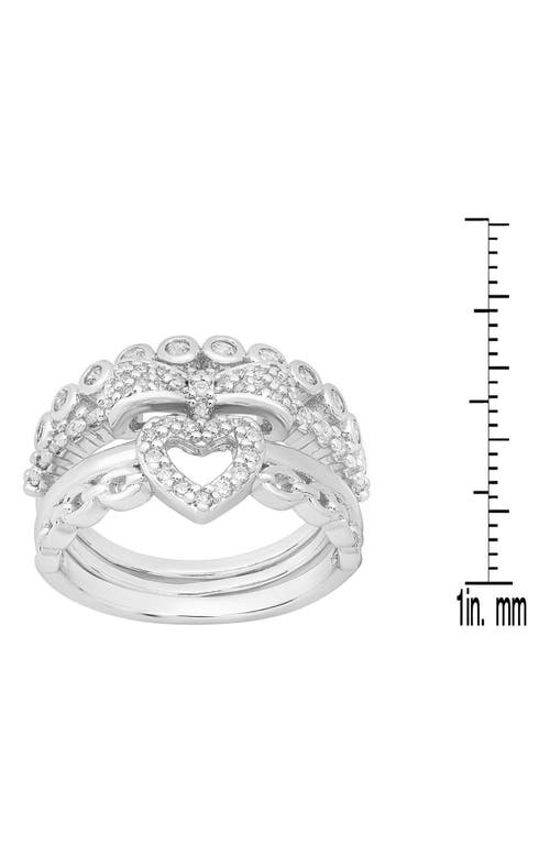 Hmy Jewelry Heart Simulated Diamond Pavé Stacked Ring In Metallic