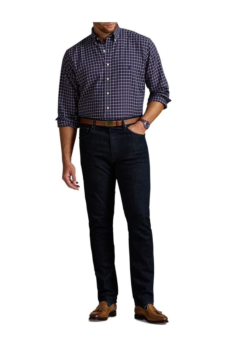 Big & Tall Performance Oxford Sport Shirt, Alternate, color, NAVY WINE MULTI