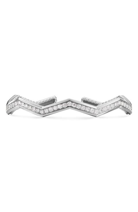 Stax Zig Zag Cuff Bracelet in Sterling Silver with Diamonds, 5mm