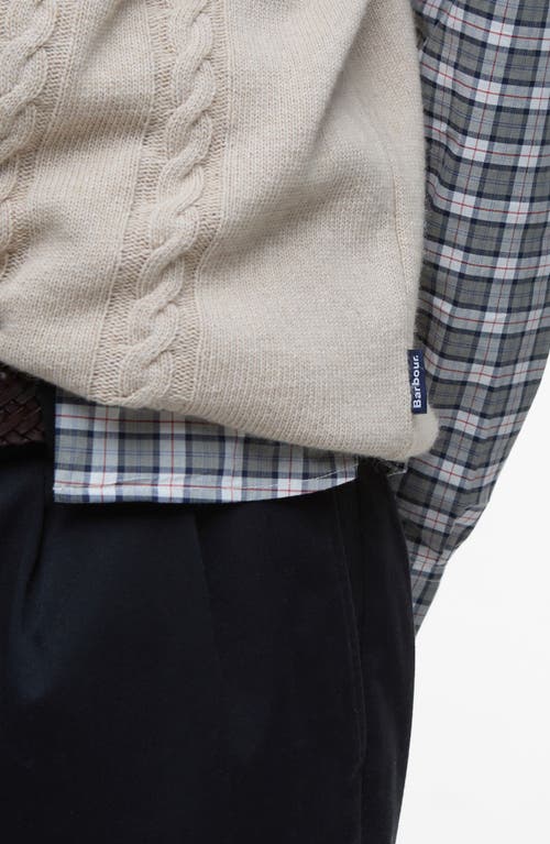 Shop Barbour Navar Cabled Cotton & Wool V-neck Sweater Vest In Washed Stone