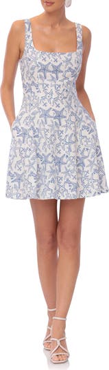 Linen Blend Fit & Flare Minidress