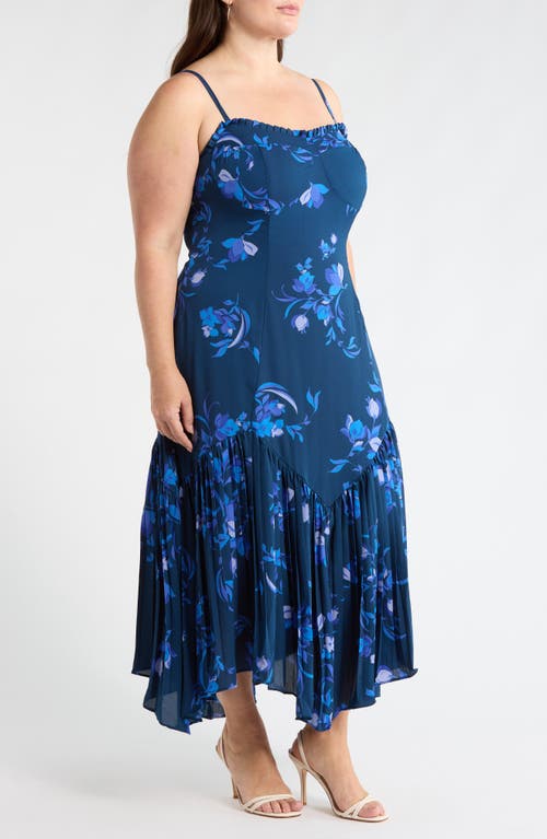 Sugarlips Niva Floral Hendra Pleated Midi Dress In Blue