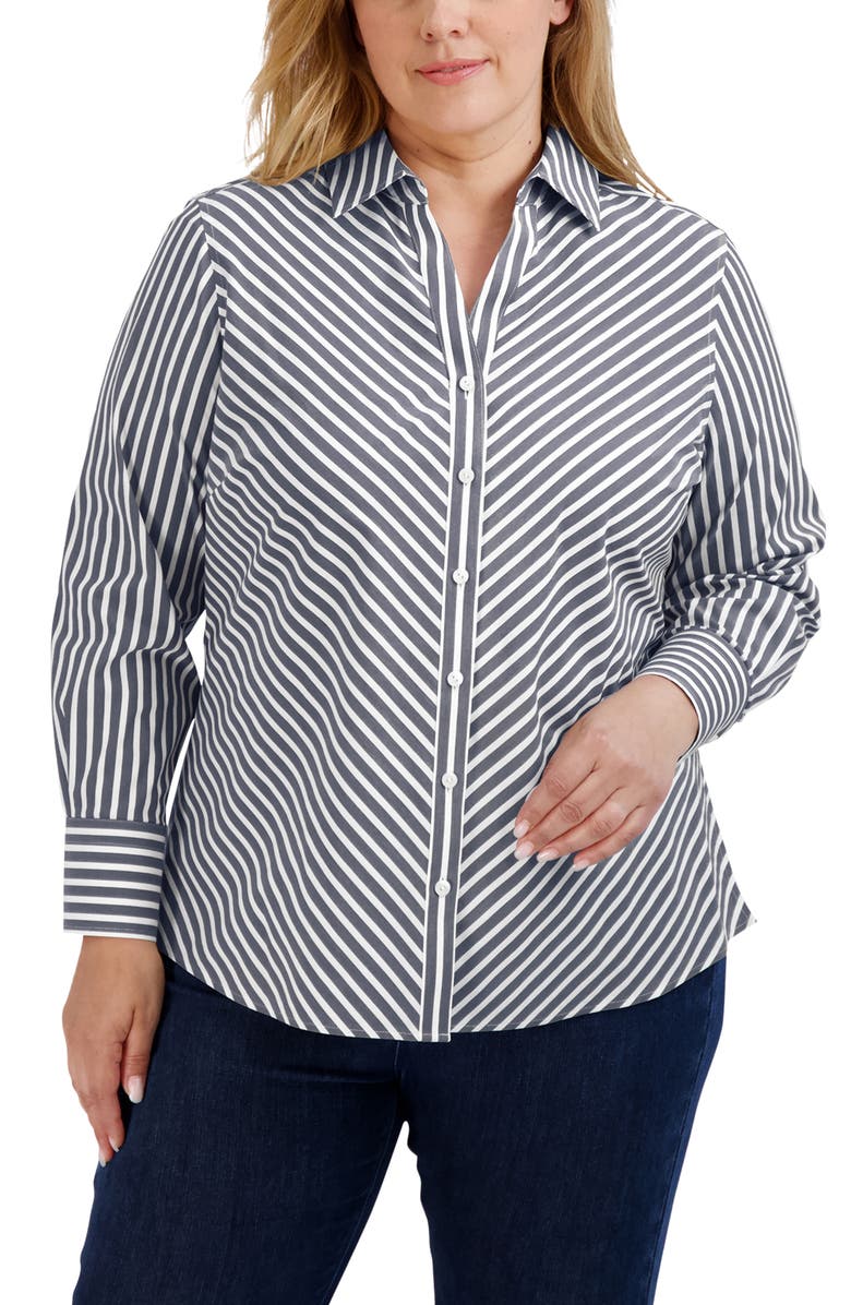Foxcroft Mary Stripe Stretch Button-Up Shirt, Main, color, 